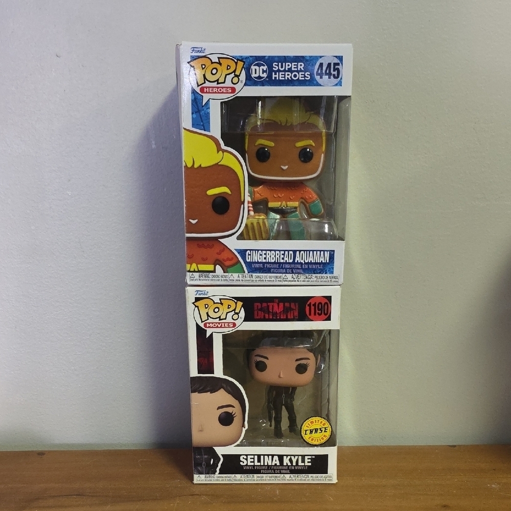 Funko Pop! Gingerbread Aquaman and Selina Kyle Figures